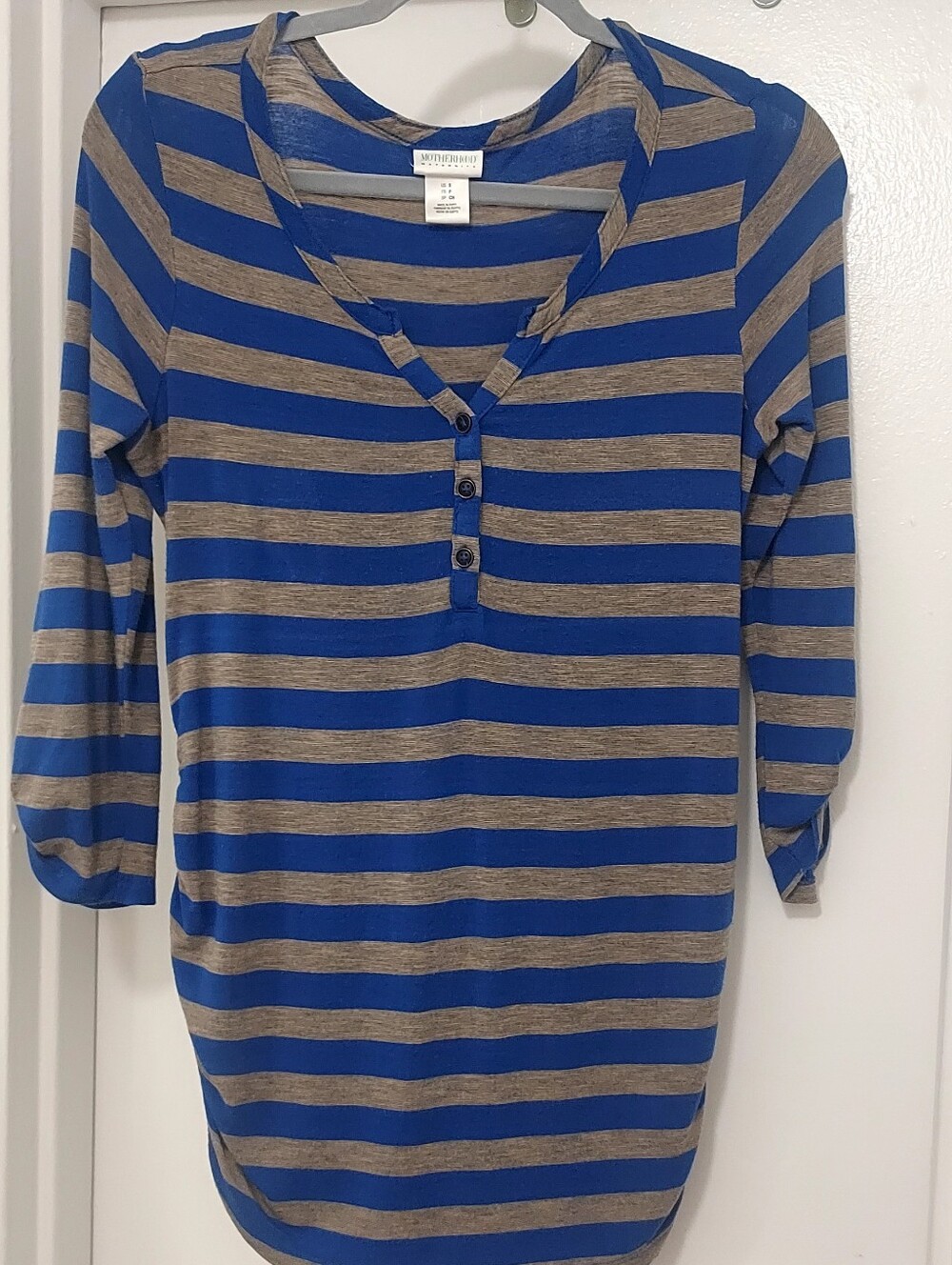 Motherhood Maternity Blue and Tan Striped Sleeve Tee